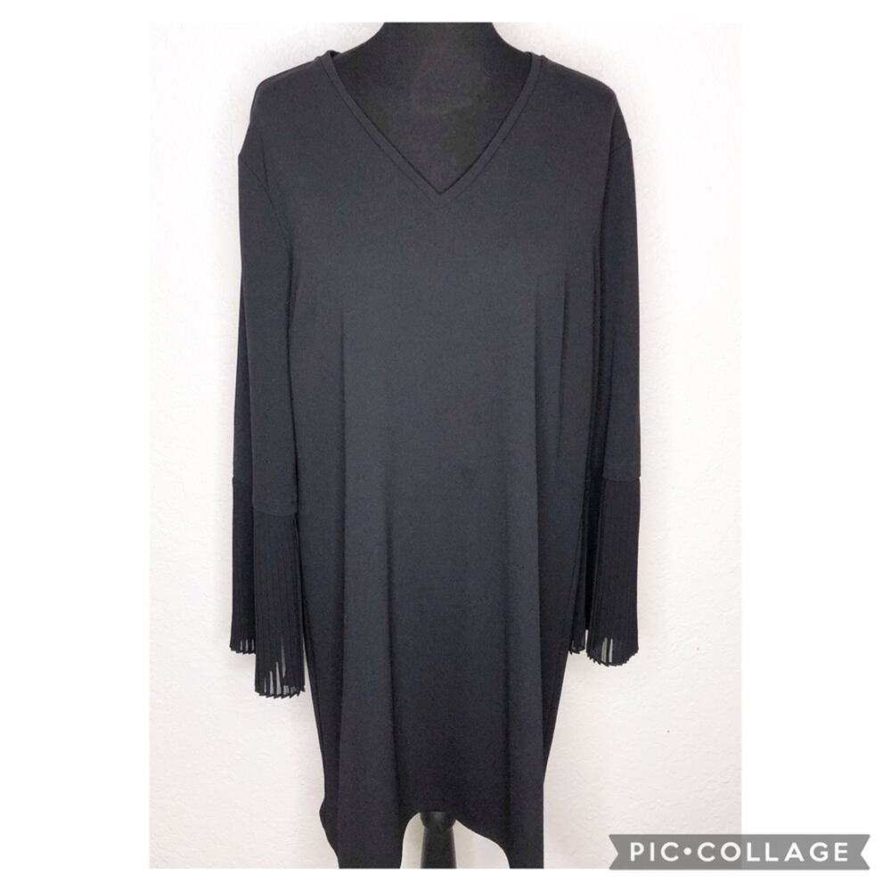 H Halston black accordion pleat sleeve shift dress size Extra Large XL